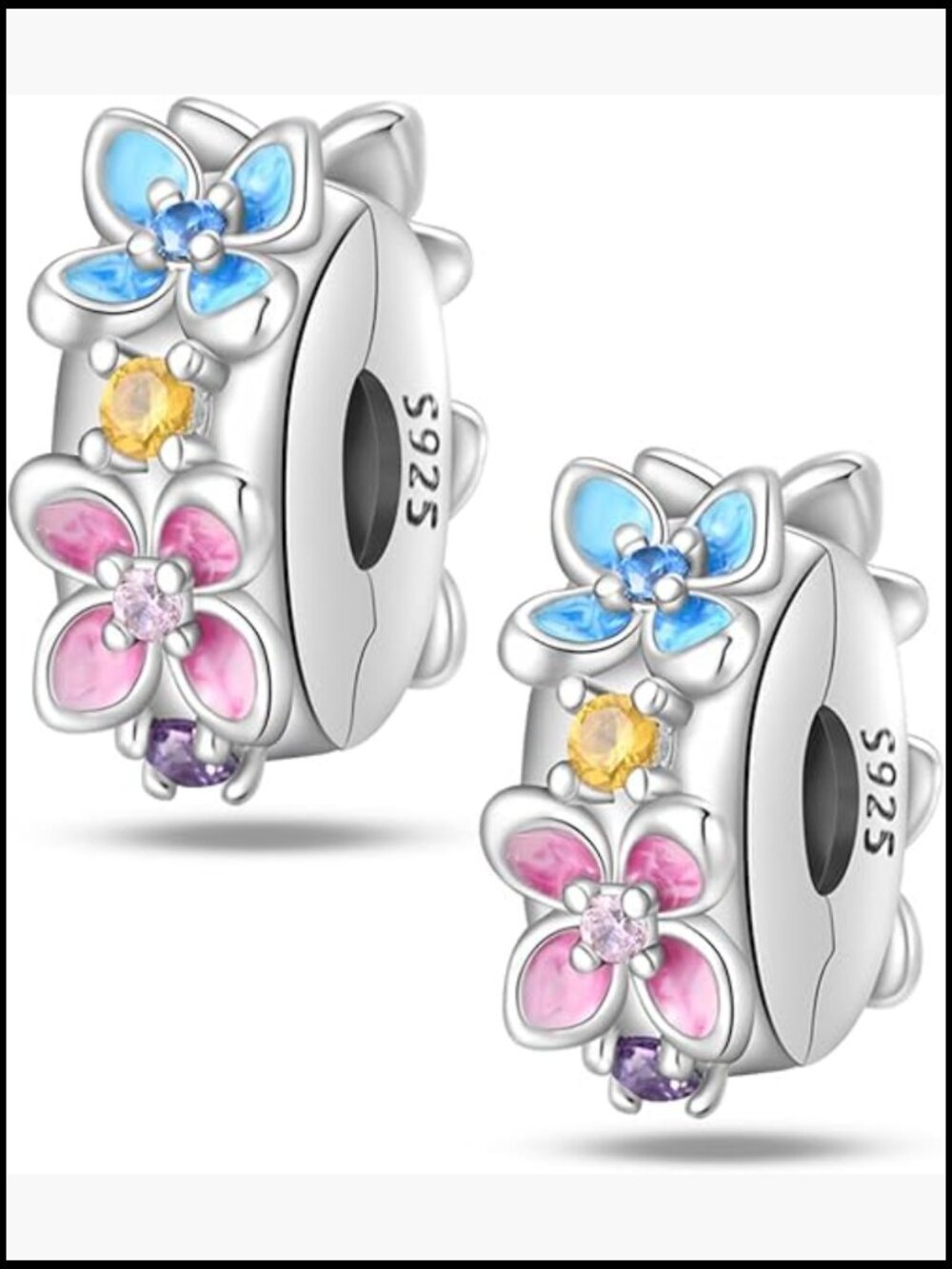 Sterling Silver Clip Spacer Charm Set, Cubic Zirconia Bead Stopper for Bracelet